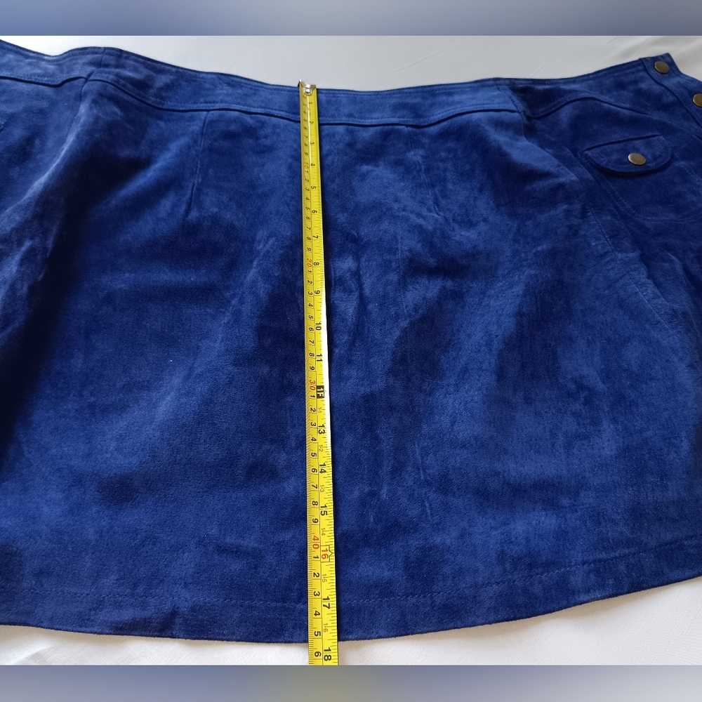 Anthropologie Blue 100% Suede Leather A-Line Button Down Skirt - Picture 10 of 11